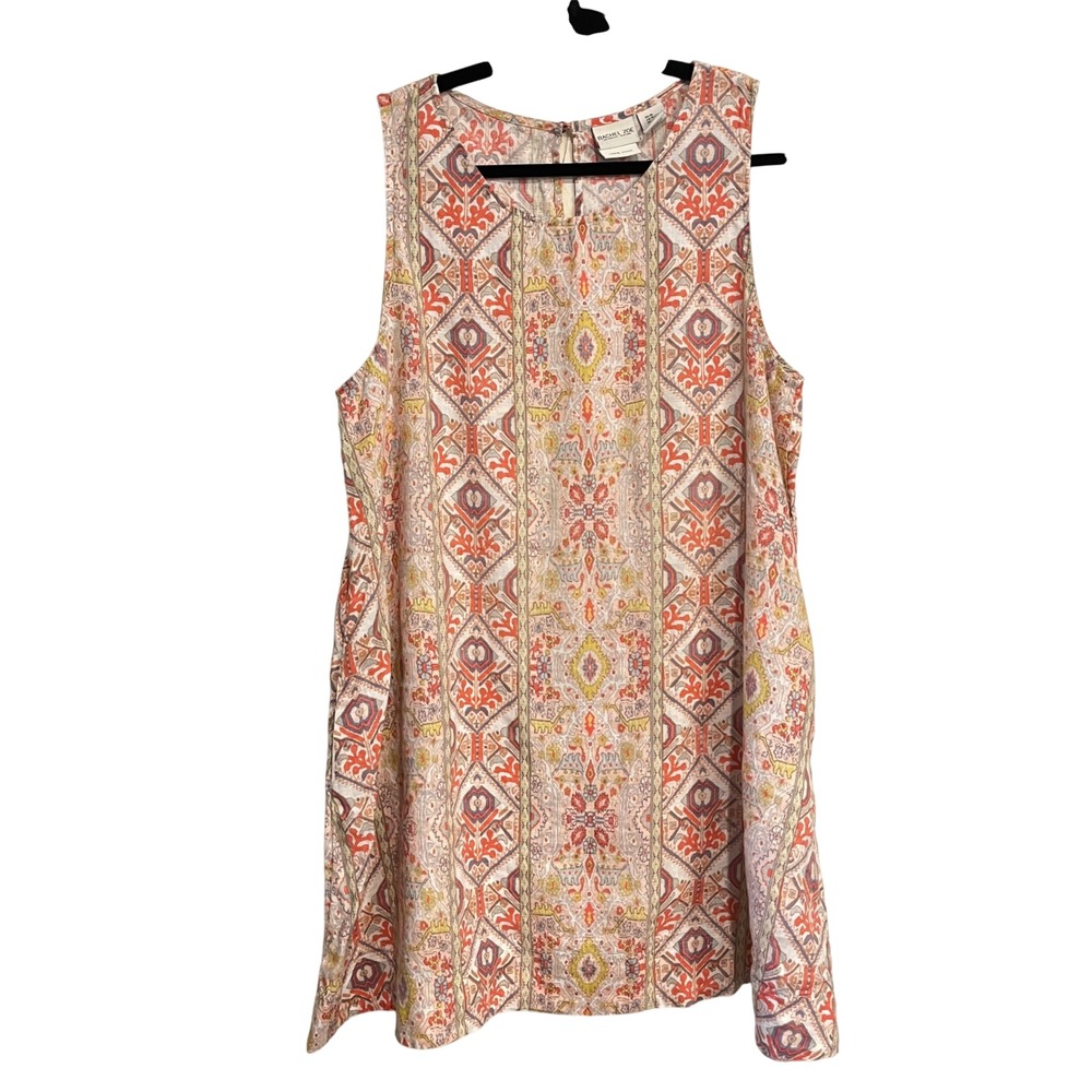 Rachel Zoe Sleeveless Trapeze Dress Tunic Top‎ Multicolor 100% Linen Flax XL